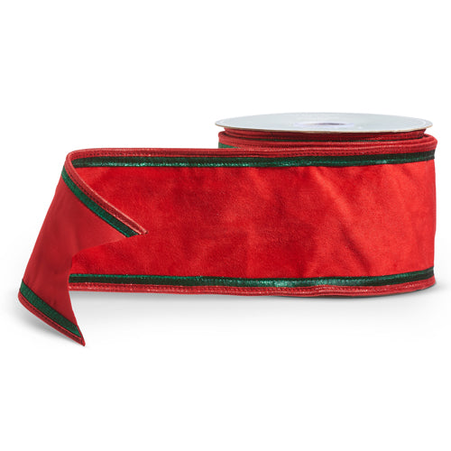 4" x 10Yds Red Velvet with Green Trim Ribbon