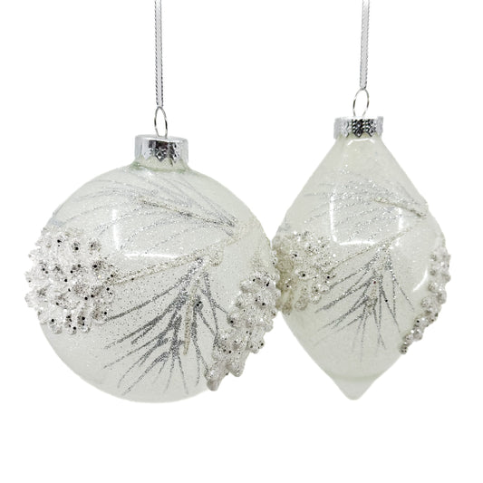 4" GLASS FROST PINE CONE BALL/FINIAL ORN (ASST/2)- Sold Individually