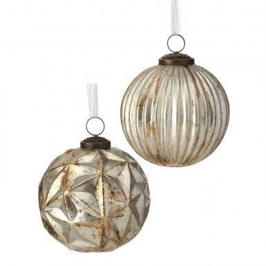 4" Ridged Glass Ball Ornament (ASST/ 2)