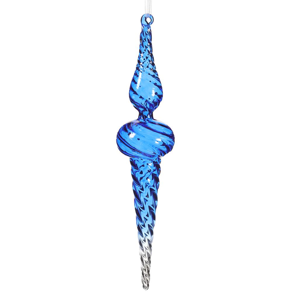 13" Glass Finial Ornament Blue/ Clear