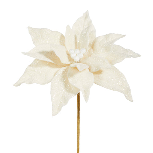 19.5" Glittered Poinsettia Stem Ivory