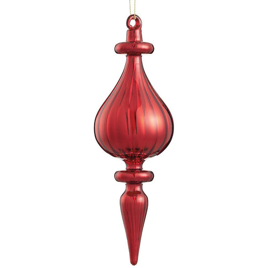 9" Glass Finial Ornament Red