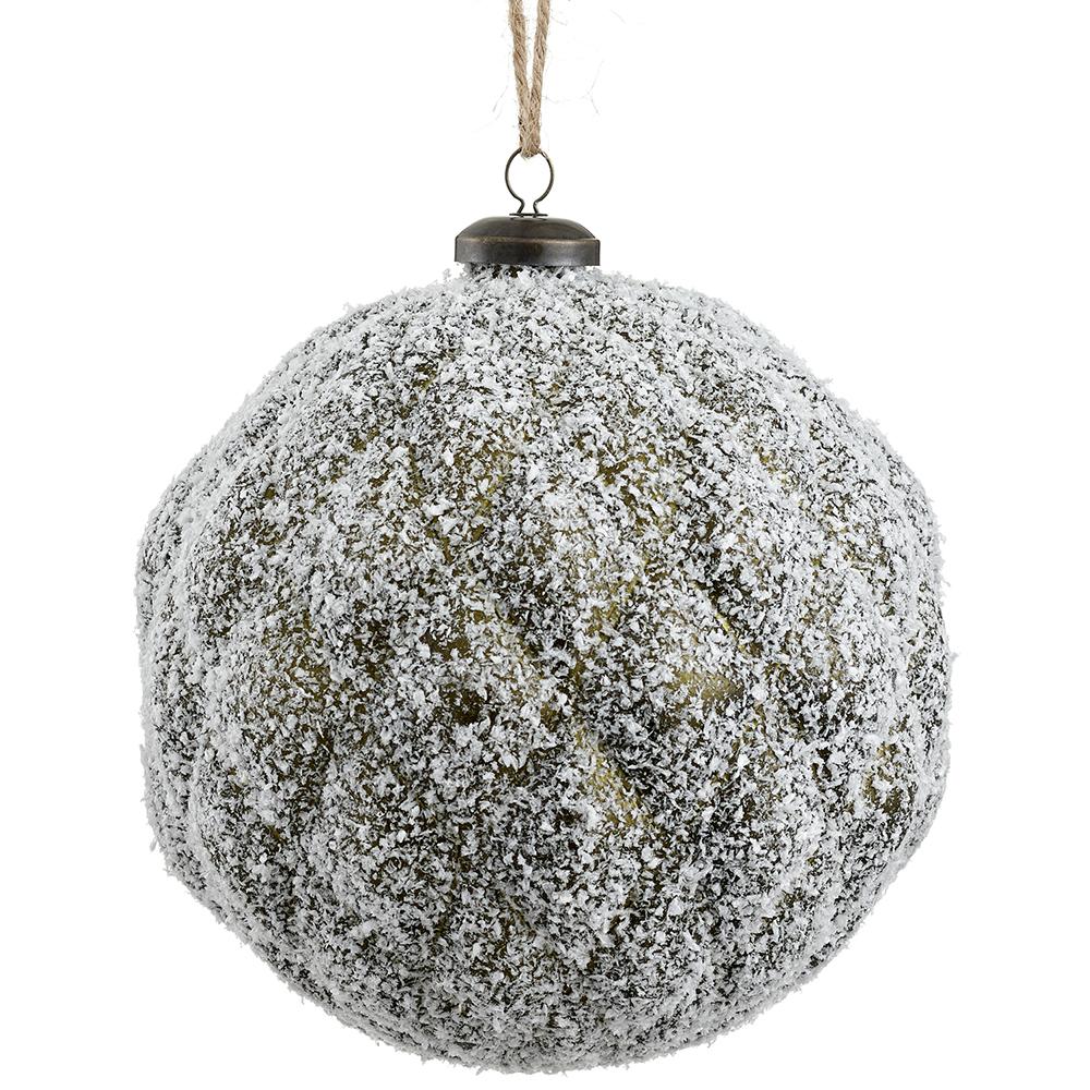 6" Snowed Ball Ornament Green/ White