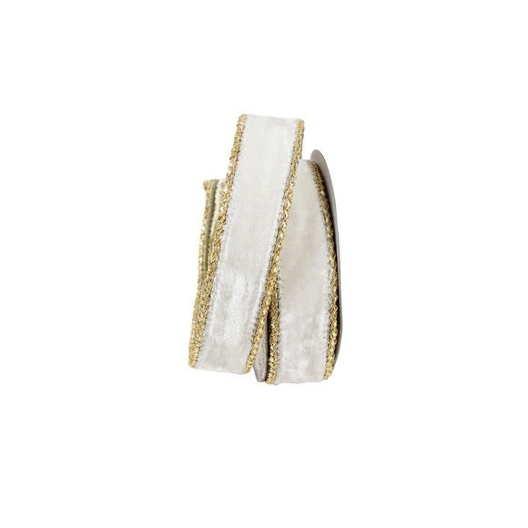 1" X10yds Royal Velvet Ribbon – Ivory with Gold Edges & Gold Backing