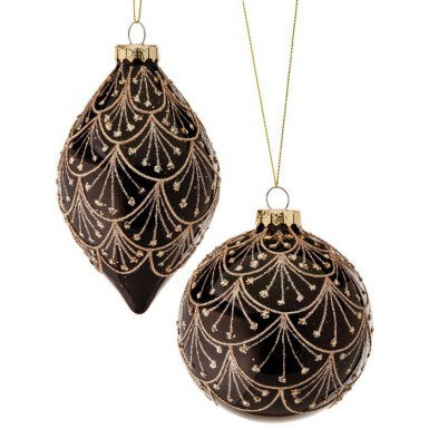 4–5" Glass Art Deco Drape Ornament – Ball or Finial (Sold Individually)