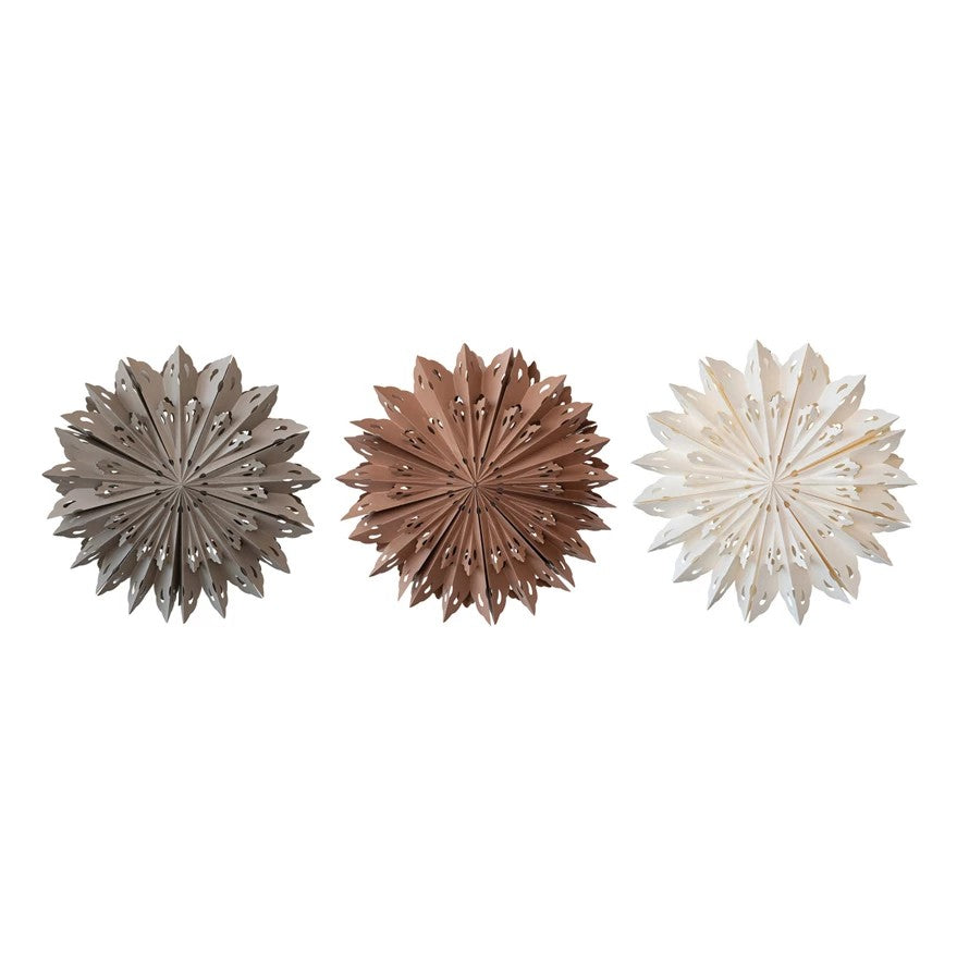 30"H Recycled Paper Folding Snowflake Ornament w/ LED Light String, 3 Colors