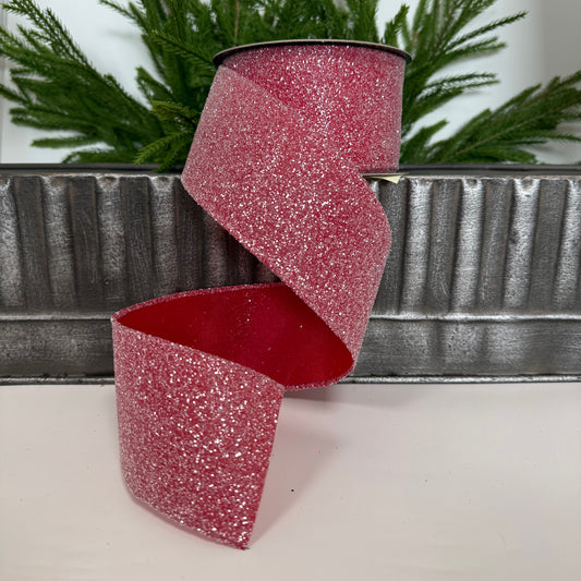 2.5" x 10yds Satin Frosted Glitter Ribbon – Red