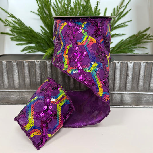 4" x 10YDS Sheer Colorful Sequin Ribbon – Purple
