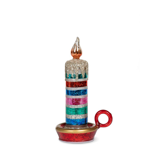 5" Retro Stripe Glass Tabletop Candle