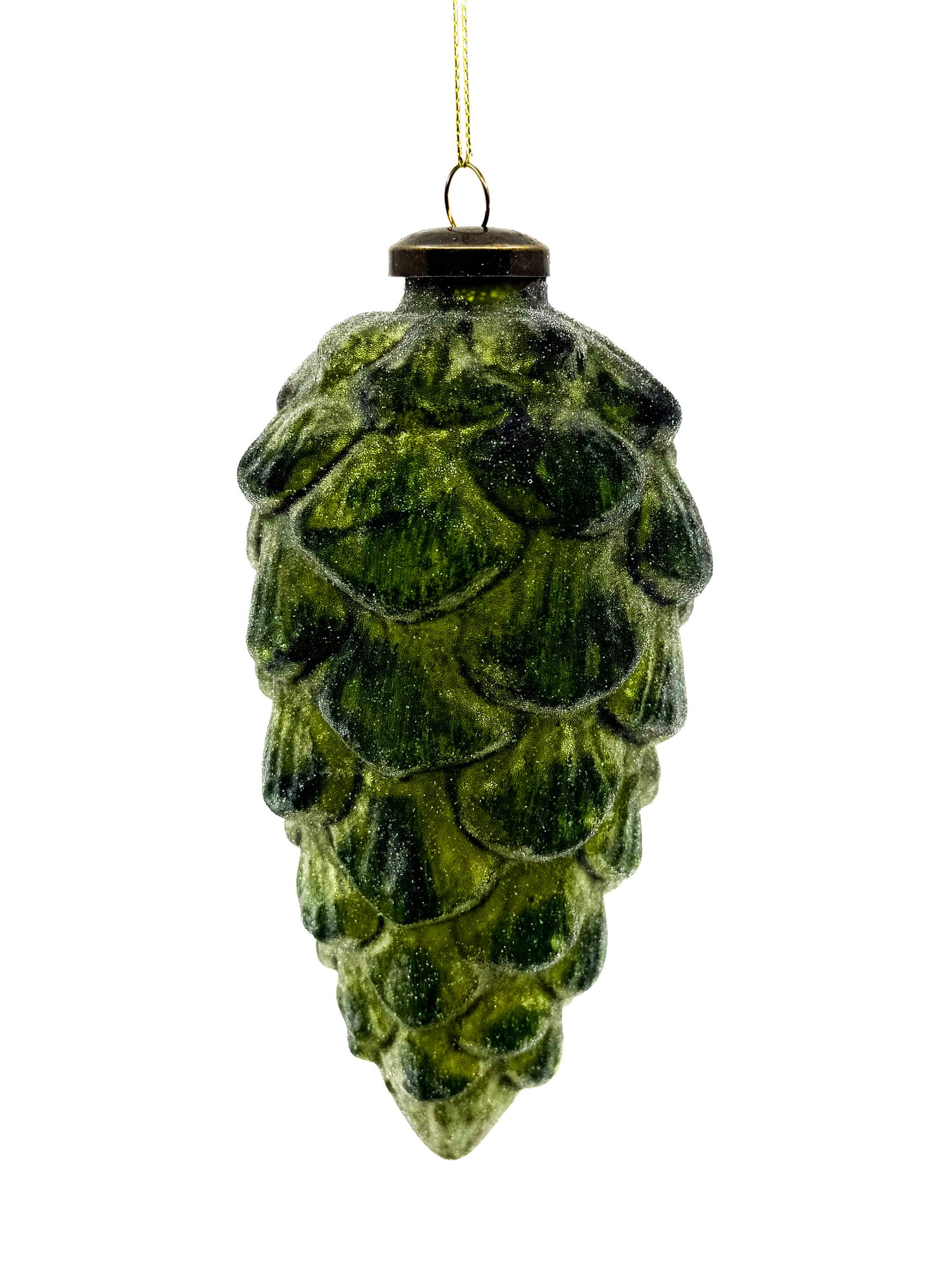 6.5" Mercury Glass Beaded Pine Cone Ornament, Emerald