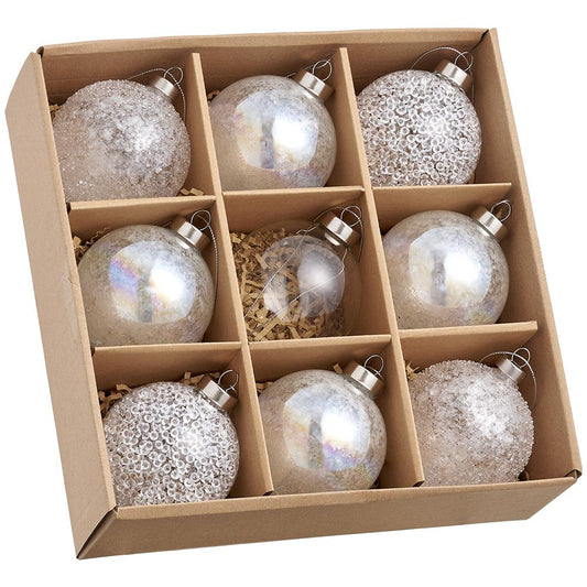 3" Glass Ornament (9 EA/Box), Clear Silver