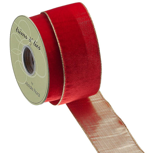2.5" X 10yds Velvet Ribbon - Red/ Gold