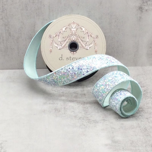 1.5" x 10yds Sugar Plum Glitter Ribbon, Berry Blue