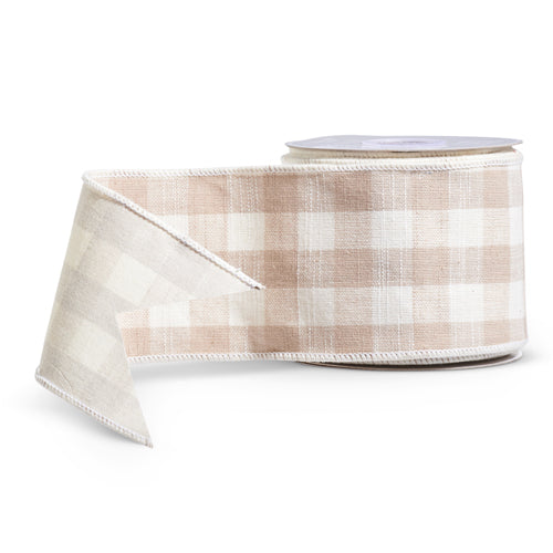 4" x 10Yds Beige Gingham Ribbon