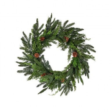 24" Wreath Real Touch Cedar/Spruce Cone