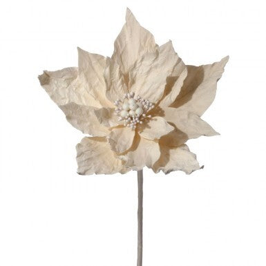 20" Winter Retreat Wrinkle Poinsettia Stem Cream
