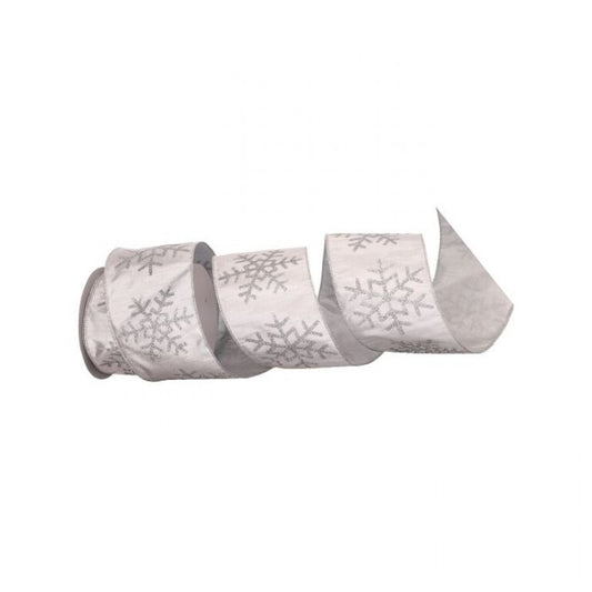 4" X 10Y Glitter Snowflake on Lame Ribbon
