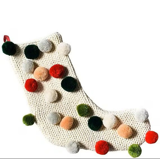 Knit Stocking with Pom Poms