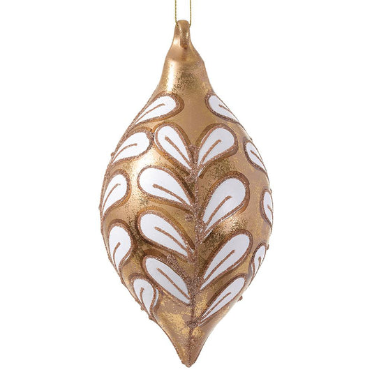 5.5" Glittered Glass Finial Ornament – Gold & White