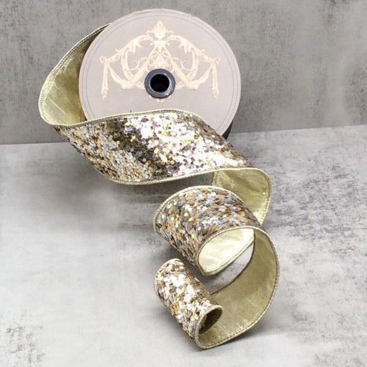2.5" x 10yds Cirque Glitter Ribbon – Silver & Gold