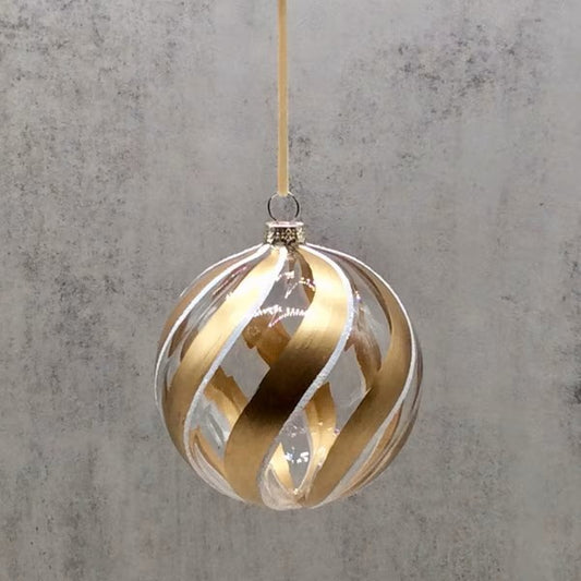 100mm Glass Glitter Swirl Ball Ornament – Gold/ Clear