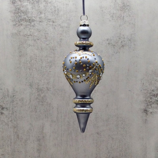 8" Glass Jewel Scallop Finial Ornament – Pewter