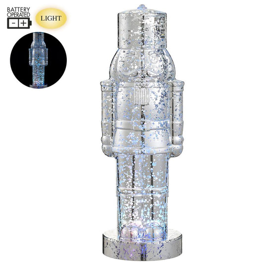 12" Battery Operated Nutcracker With Light - Silver