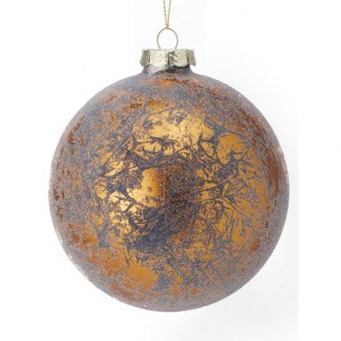 4" Glass Blue/ Copper Leaf Ball Orn