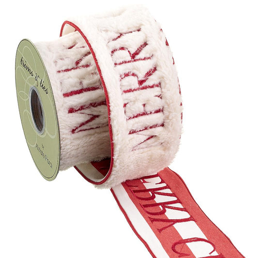 4" X 5yds Merry Christmas Ribbon – White/Red
