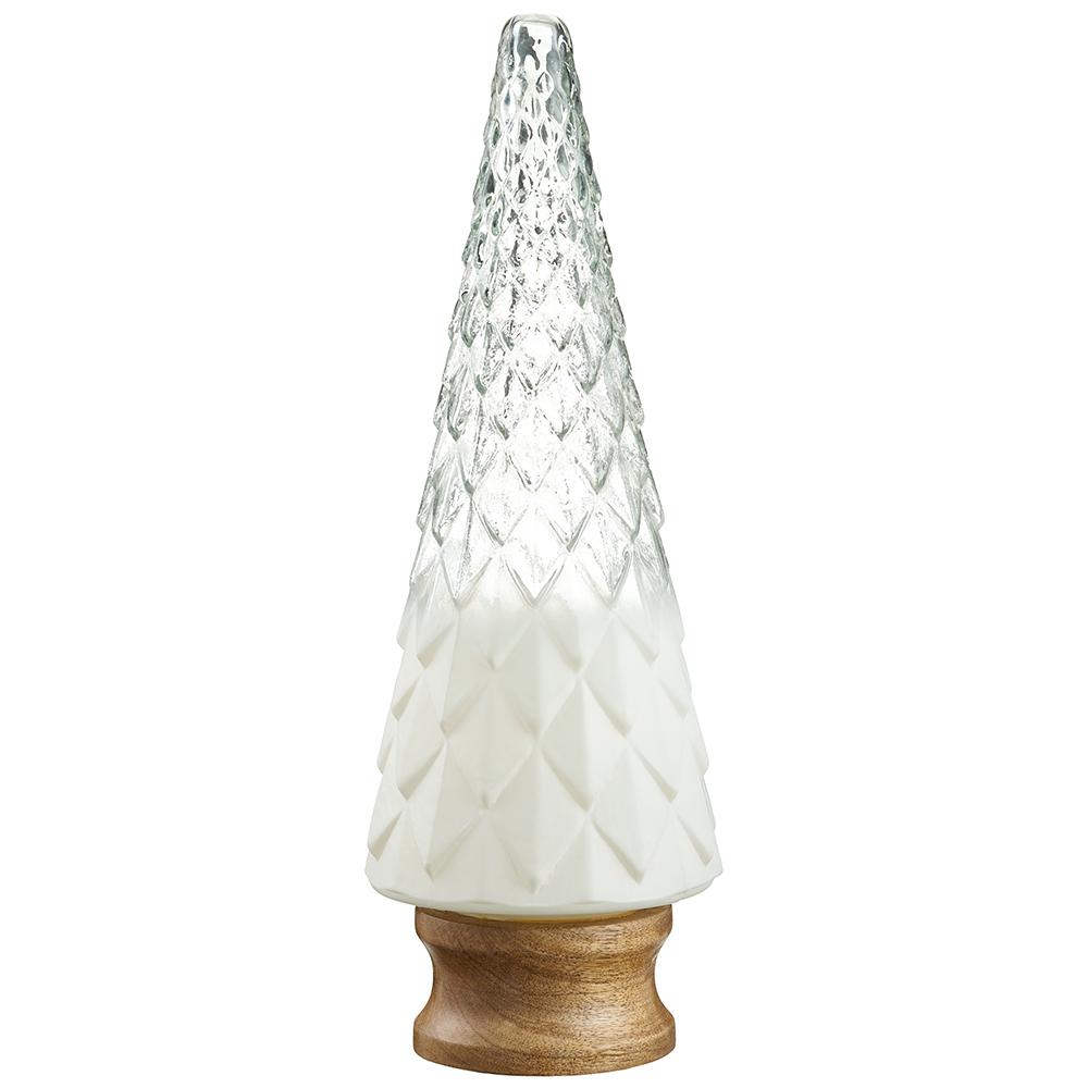 20" Glass Tree With Wood Base - Clear/ Frosted