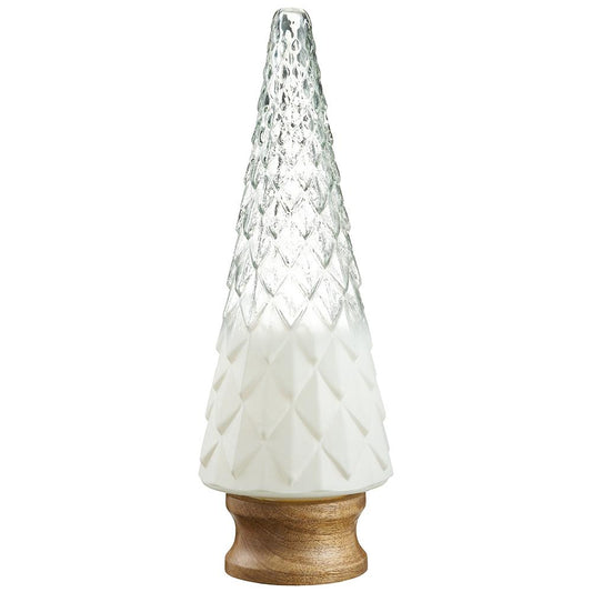 20" Glass Tree With Wood Base - Clear/ Frosted