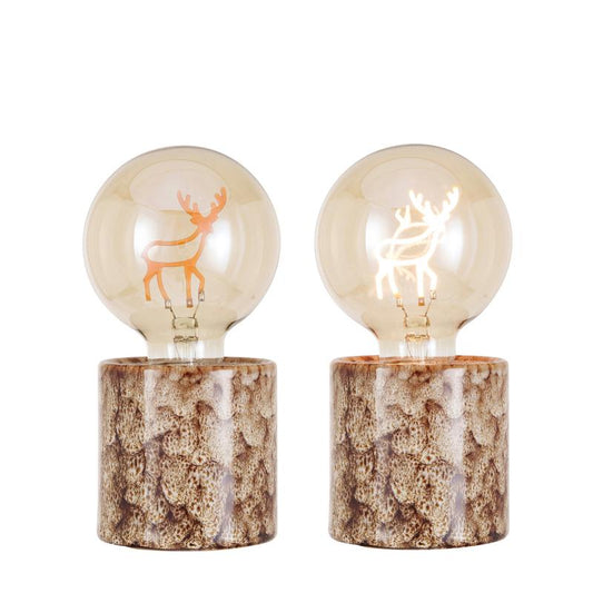 7.5"H Stoneware Lamp w/ LED Deer Shaped Filament Bulb