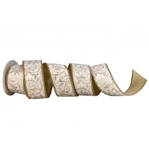 2.5" x 5yds Scroll Metallic Dupion Fused Ribbon
