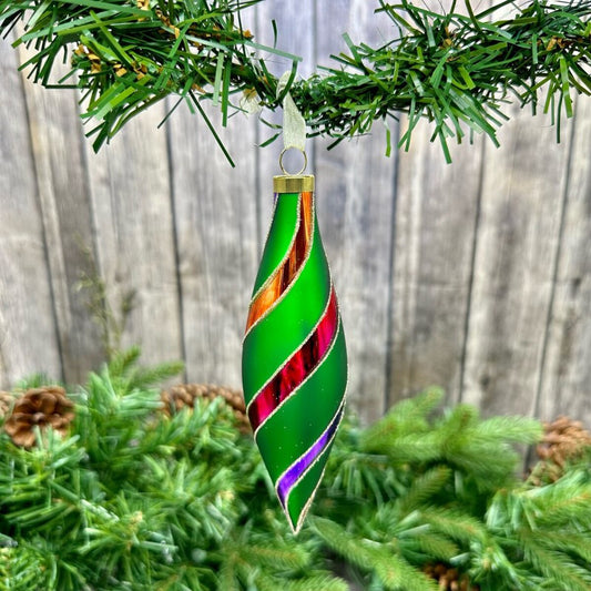 5.5“ hand-blown glass retro finial ornament, green purple pink
