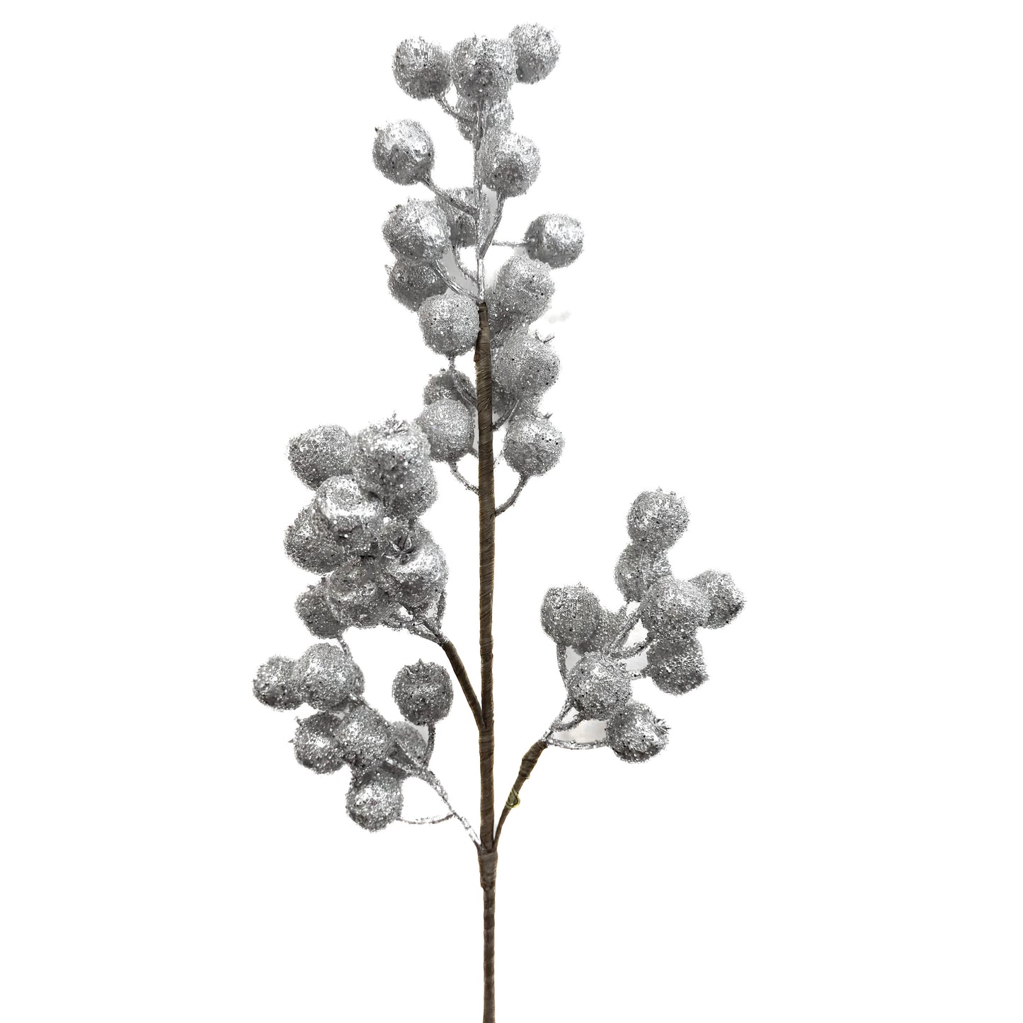 24" Iced Silver Berry Spray