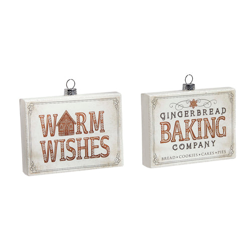 4.75" Gingerbread Sign Square Ornament (Asst/2) - Sold Individually