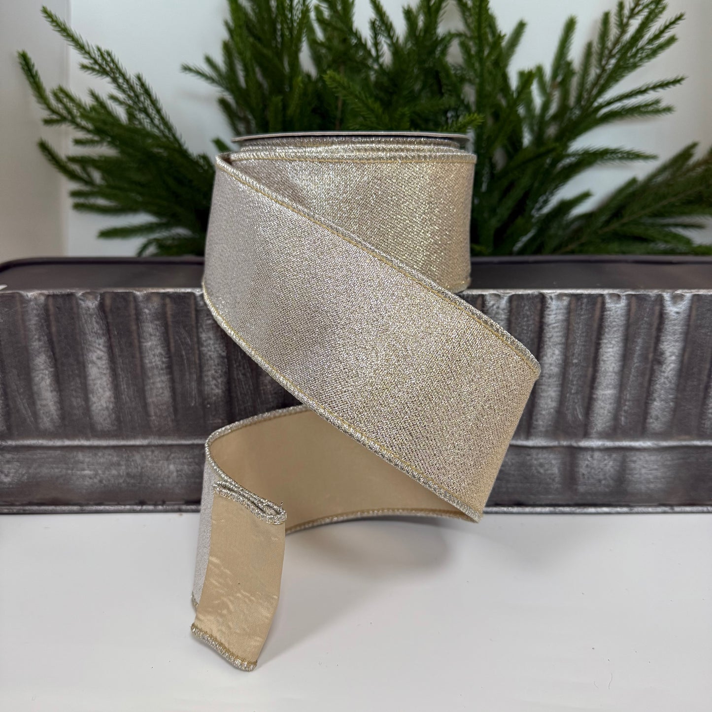 2.5" x 10Yds Taupe Metallic Ribbon