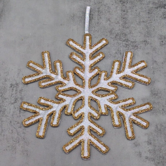 8” metallic dupion hanging snowflake gold lurex, silver