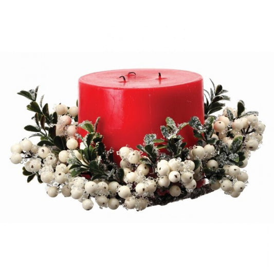 10" Iced White Berry Boxwood Candle Ring