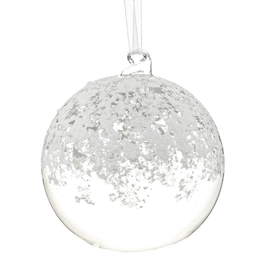 4.7" Snowed Glass Ball Ornament Clear/ White